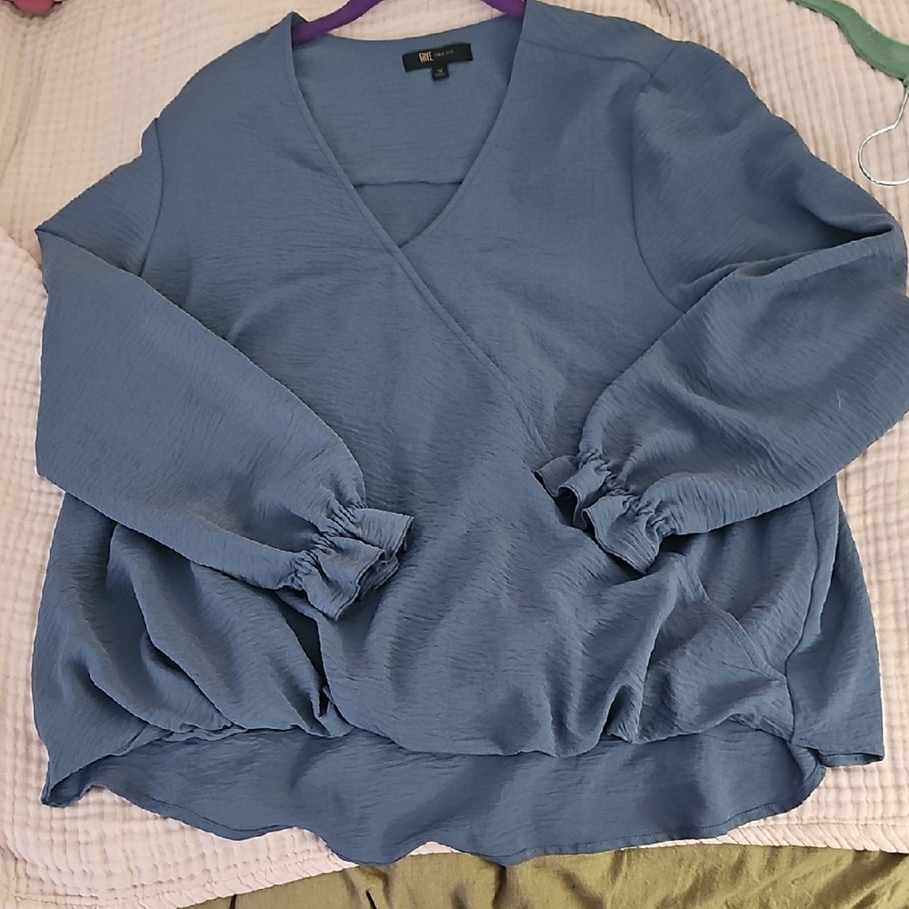 Frye Faux Wrap Blue Blouse 1X